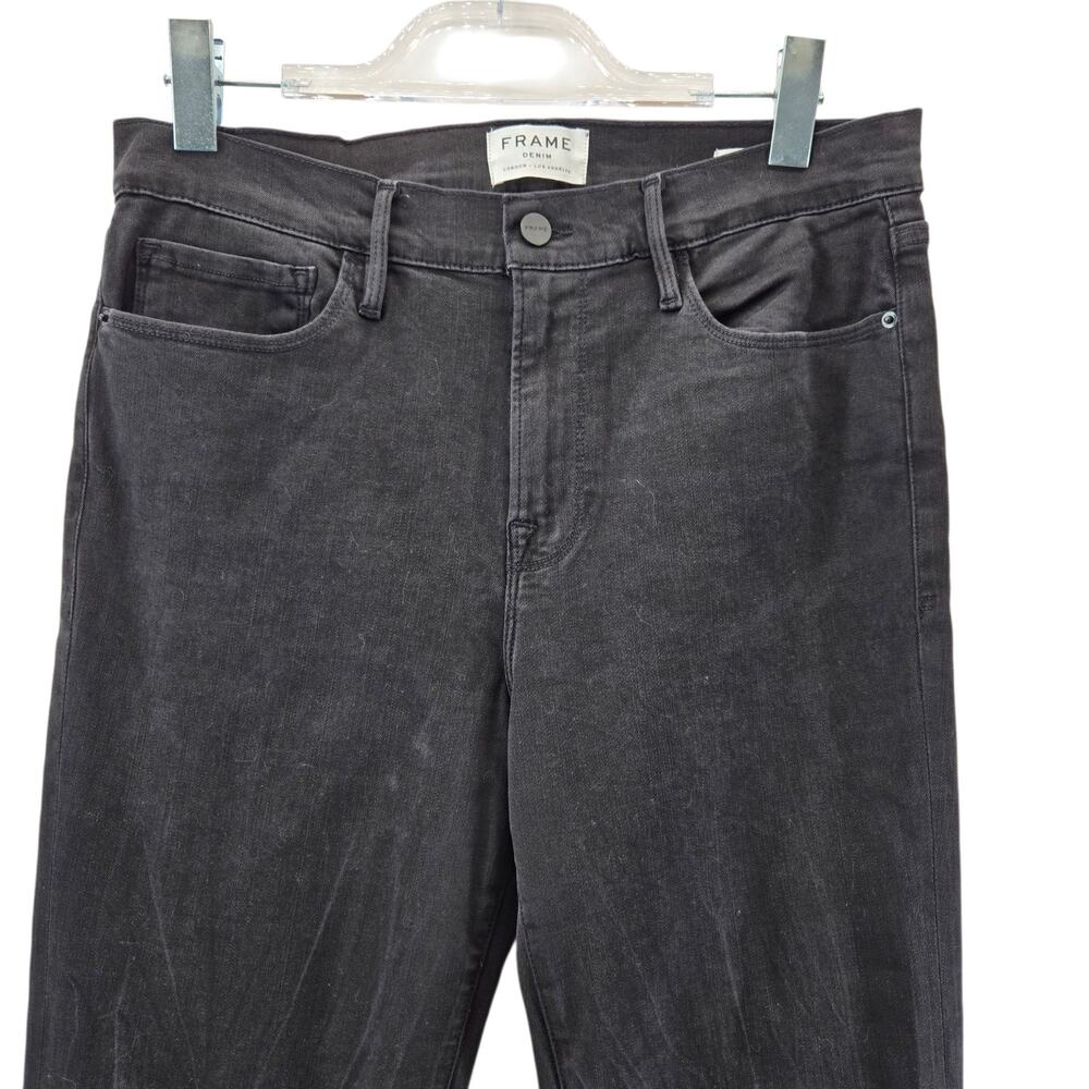 Frame Denim Jeans Womens 31 Le Crop Bell Black Flare Bellbottom Stretch Bohemian - Picture 3 of 13